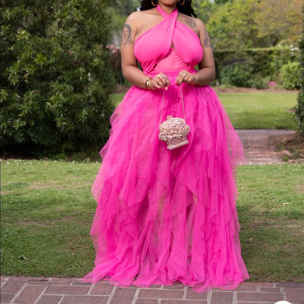 Fanciful and delicate halter maxi/gown.